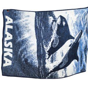 Vintage Biederlack of America Alaska Orca Whale Throw Blanket 72x53 Blue Marine